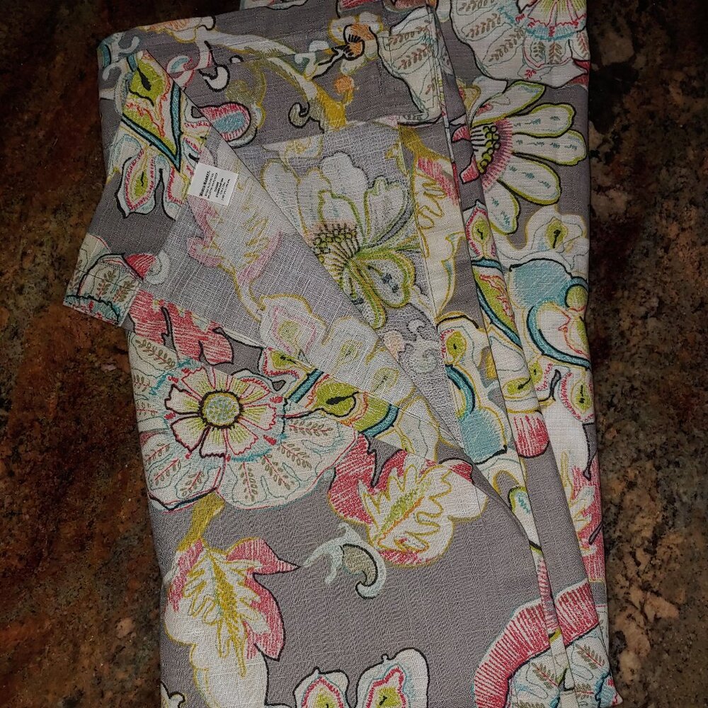 World Market Corinne Gray Floral Cotton Poly Blend Fabric Shower Curtain 70x72"